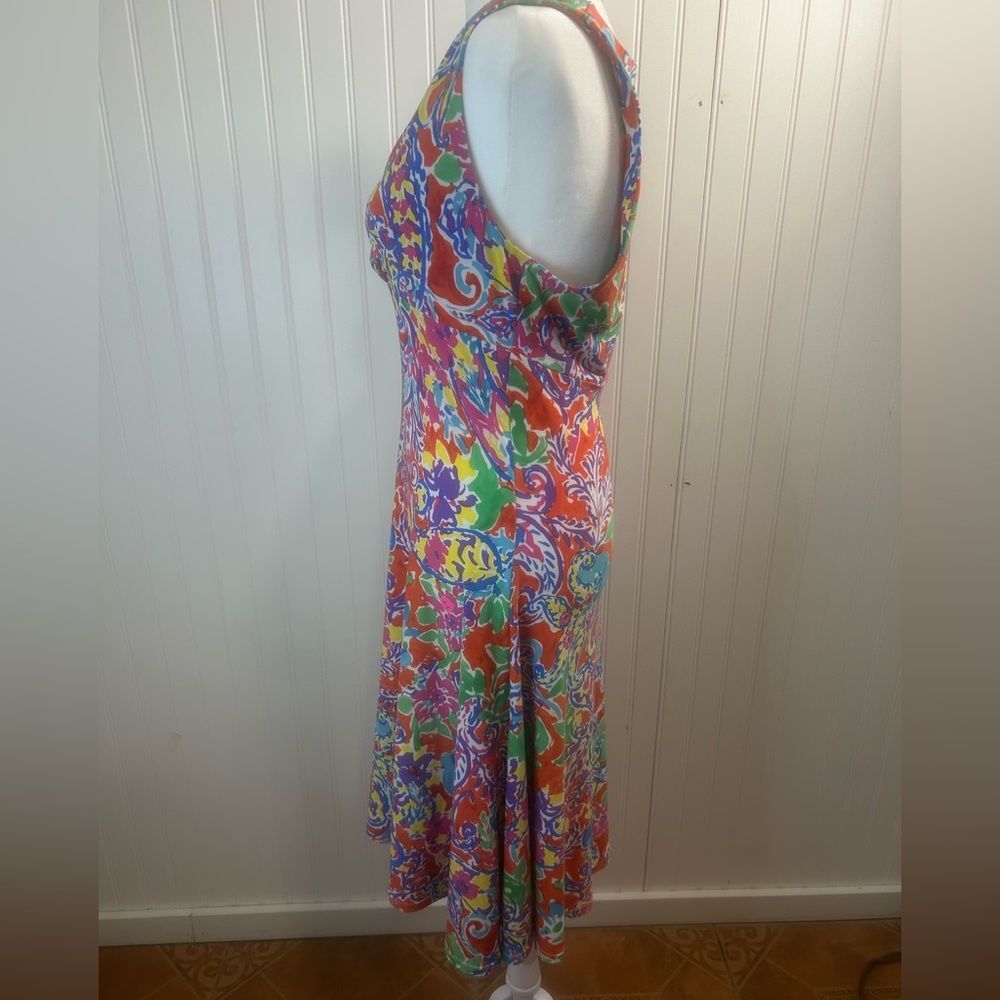 Lauren Ralph Lauren women Bright Multicolor Floral V-Neck Midi Dress Size M - Picture 3 of 9
